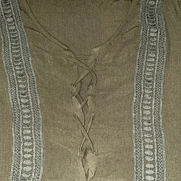 NUON gauze lace up front long butterfly bell sleeves olive green NEW size XS - Picture 3 of 11